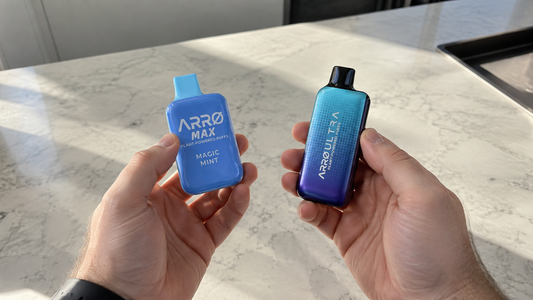 Adult comparing a disposable vape vs pod system based on cost, upkeep, and portability
