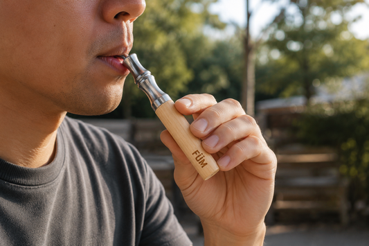 FÜM flavored air device reviewed next to a nicotine free vape alternative