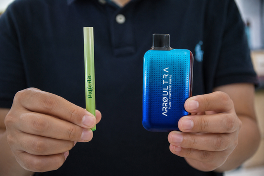 Herbal diffuser pen vs vape comparison showing device, ingredients, vapor, and safety differences