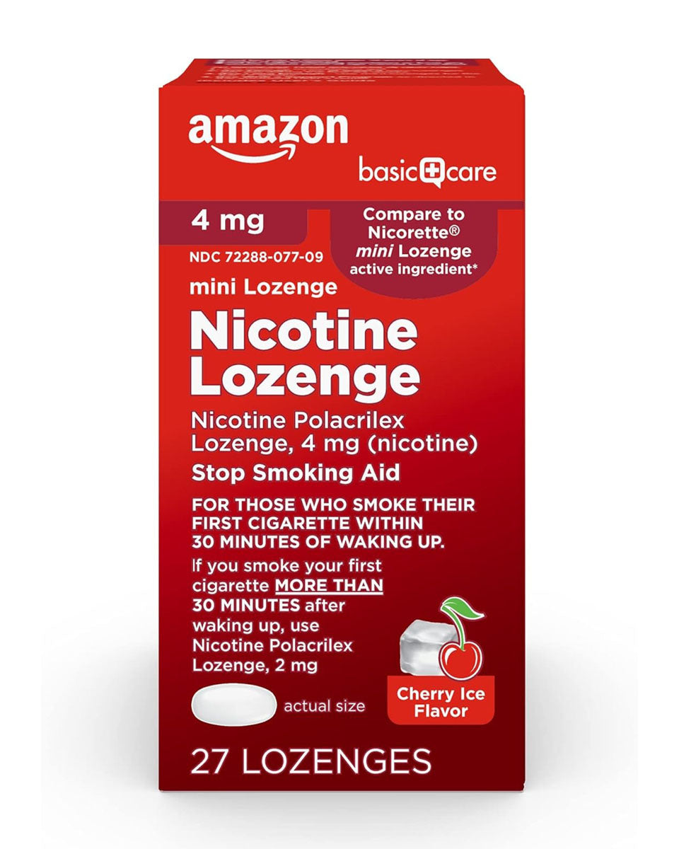 Box of Amazon Basic Care 4 mg nicotine lozenges